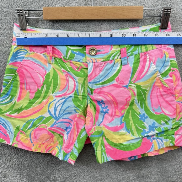 Lilly Pulitzer Callahan Shorts‎ Womens 00 Pink Green Floral Flat Front Chino - Picture 6 of 8
